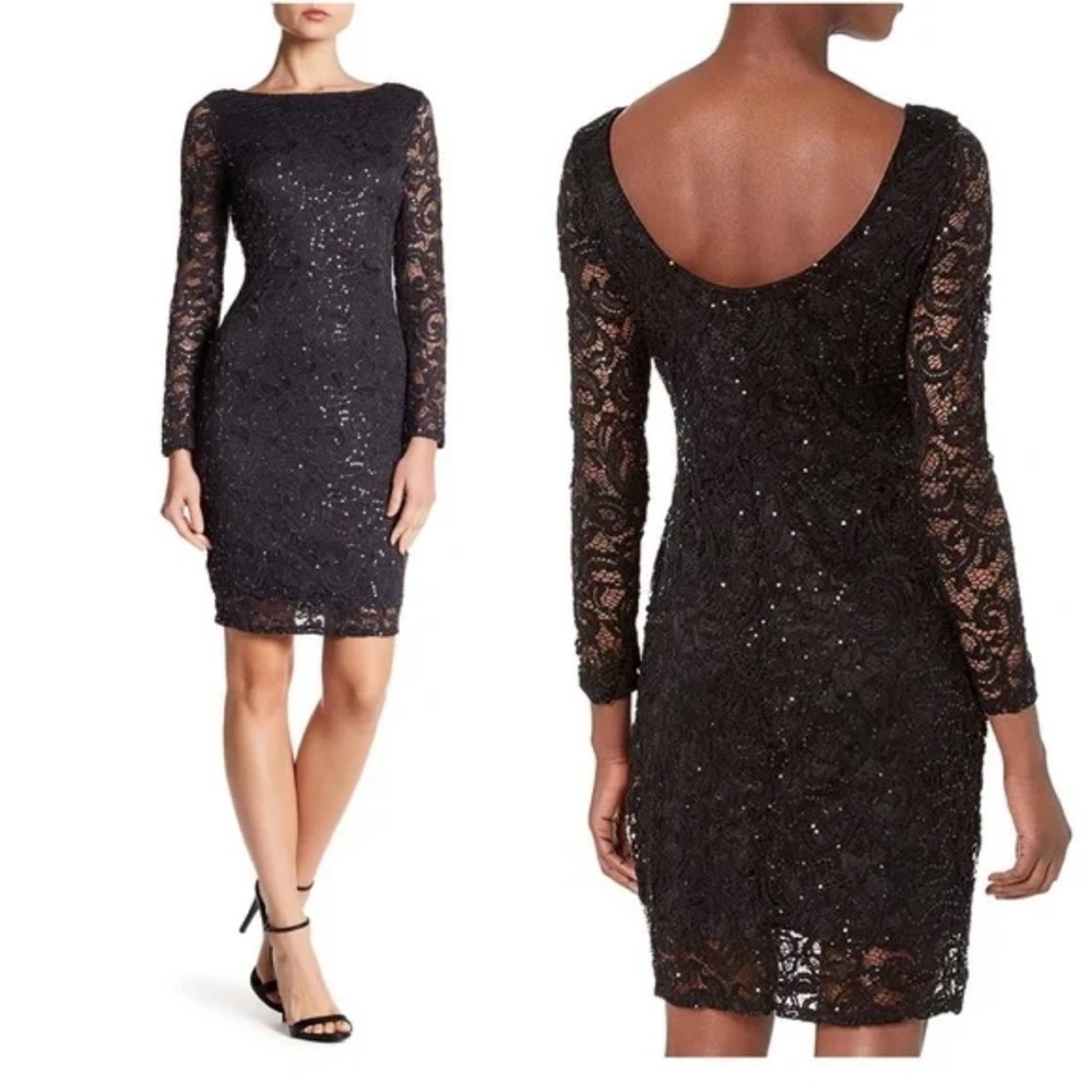 Marina sequin lace dress black size XS elegant